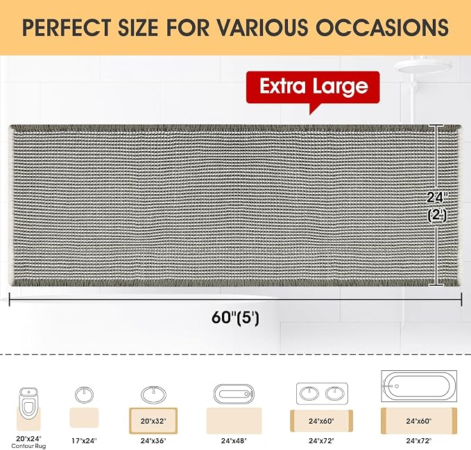 IM HOME Waffle Bath Mat Green & Cream 5'x2', Boho Woven Modern Bath Mat Rugs, Absorbent Non Slip Bathroom Rugs, Soft Washable Bath Rugs with Tassels for Bathroom, Bedroom, Kitchen, Shower, Tub