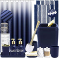 XLHOMO 25PCS Navy Blue Bathroom Accessories Sets Complete, with Shower Curtain, Rugs, Trash Can and Toilet Brush, Soap Dispenser, Toothbrush Holder and Cup, Soap Dish, Qtip Holder, Bathroom Decor Sets
