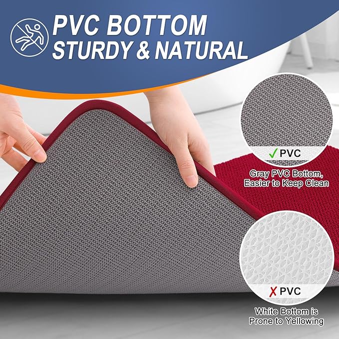 OLANLY Thick Memory Foam Small Bathroom Rug 24x16, Absorbent Bath Mat, Red | Soft Quick Dry Bath Mat Rugs, Non-Slip, Machine Washable Mat for Bathroom Floor, Tub and Shower, Home Decor Accessories