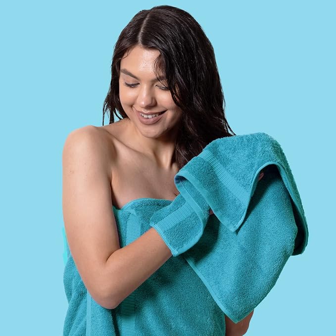 Chakir Turkish Linens 6 Piece Hand Towels, 100% Cotton Luxury Turkish Towels for Bathroom, Soft Absorbent Hand Towel Set, 16 x 30 Inches, Aqua