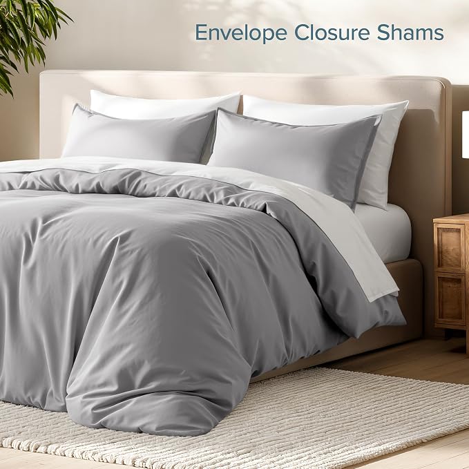 Bare Home Bedding Duvet Cover Queen Size - Premium 1800 Super Soft Collection - Lightweight, Cooling - Soft Breathable Bedding Duvet Cover (Queen, Light Grey)