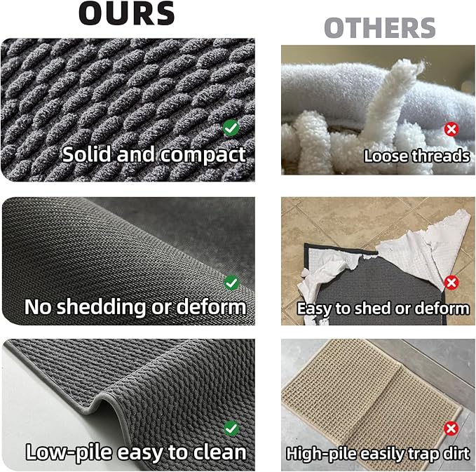 TYUU Bathroom Rugs Non Slip Washable, Super Absorbent Thin Bath Mat Small Quick Dry Low Pile Bathroom Rug, Dark Grey 20"x30"