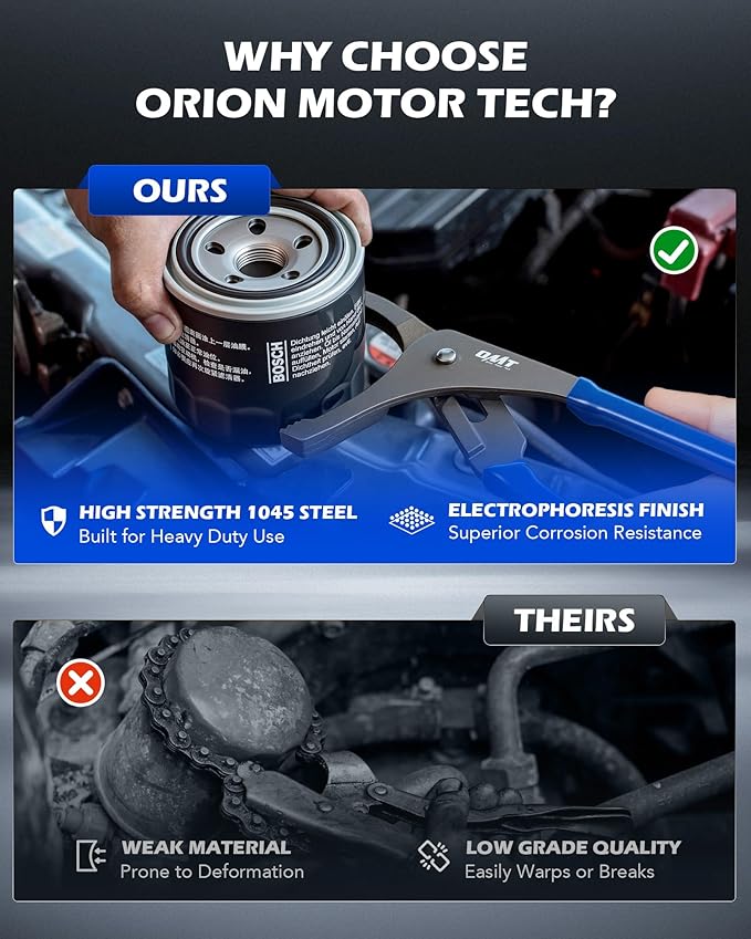 Orion Motor Tech Oil Filter Wrench Set, 9 Piece Oil Filter Removal Tool Kit with Adjustable Oil Filter Wrenches 2-3/4" to 5-1/4", 9" & 12" Pliers, 1/2" to 3/8" Adapter, Universal 3-Jaw Removal Tool