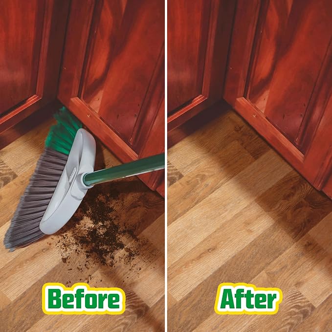 Libman FlexTech Broom with Dustpan Combo Set for Sweeping Indoor and Outdoor Floors, Pet, Dog Hair Broom, 55” Precision Angle Broom, 3 Piece Handle, 11" Wide, 10.25" Wide Dust Pan