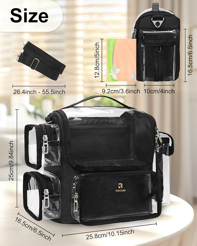 TANTO Makeup Brush Bag, Makeup Artist Bag Clear Makeup Case Professional Large Cosmetic Organizer Bag Portable Cosmetic Train Case with Adjustable Dividers & Shoulder Strap Easy to Clean