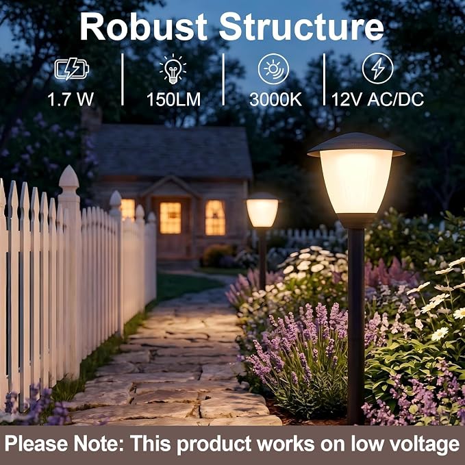 6 Pack Low Voltage Landscape Lighting LED Garden Lights Warm White | 3000K 1.7W 12V AC/DC Landscaping Lights,ETL UL CSA Listed IP65 Waterproof Low Voltage Pathway Lights for Yard Walkway, Black