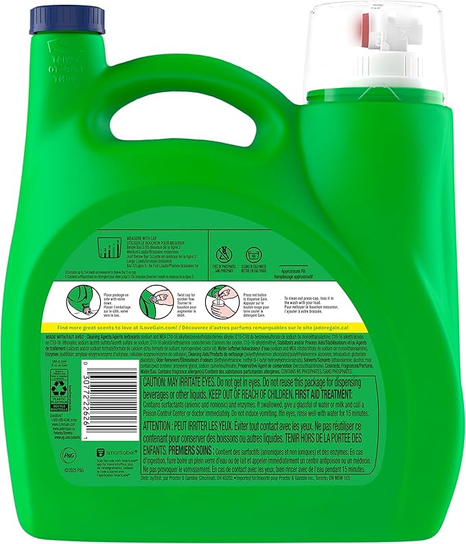 Gain Liquid Laundry Detergent with Odor Defense, Original Scent, Laundry Soap For HE Washing Machines, 194 fl oz, 134 Loads (Packaging May Vary)
