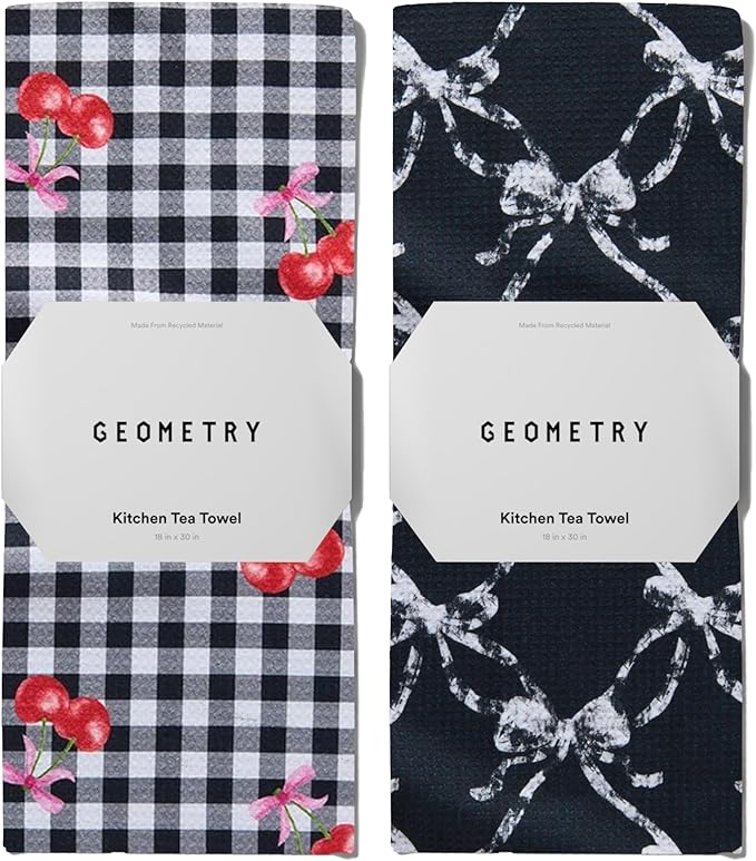 GEOMETRY Kitchen Towels - Quick Dry Microfiber Cloth Dish Towels for Kitchen Drying - Premium Quick Dry Towel - Cherry Bow, 18" x 30" - 2 Pieces