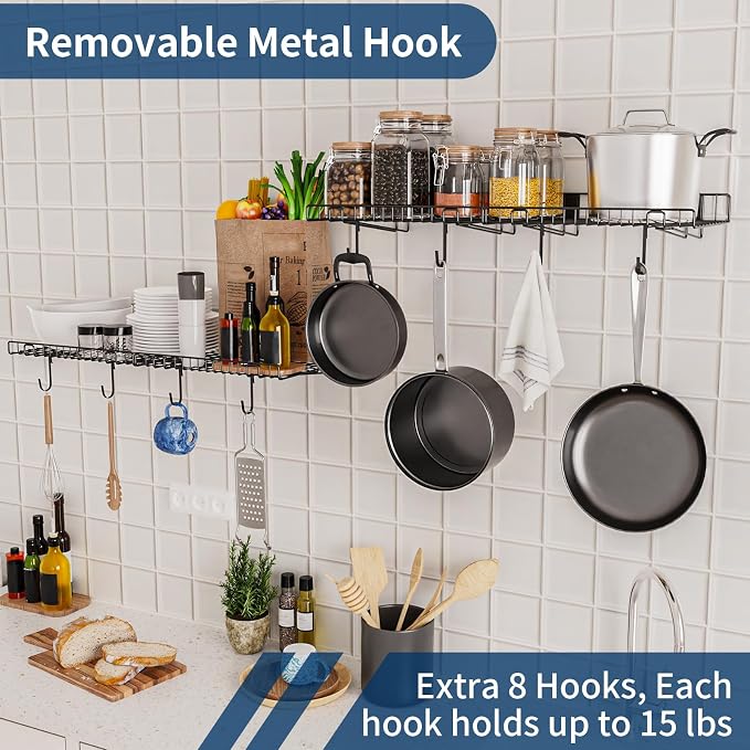4 Pack Garage Wall Shelf, Wall Mounted Storage Shelves, Heavy Duty Metal Shelves for Room Wall, Loads 160 LBS Floating Shelves Mesh Storage Rack for Garage, Office, Basement,Wall Cabinet and Kitchen