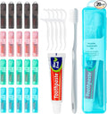 Travel Toothbrush Kit Includes Travel-Sized Toothbrushes, 25g Travel Toothpaste, 5 Floss Picks, a Travel Toothbrush Holder, Ideal for Home, Hotels (Blue, Green, Pink, Black, 20-Pack)