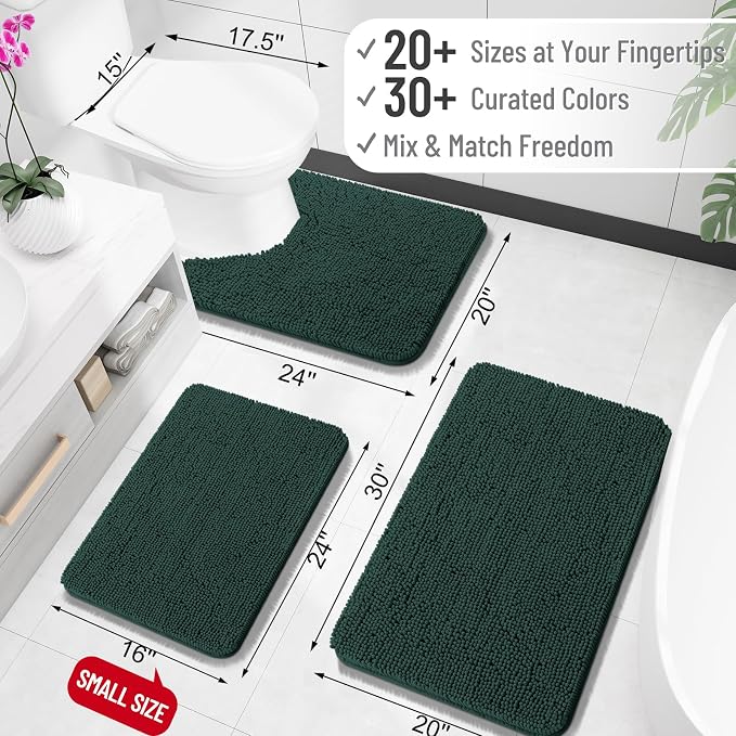 OLANLY Bathroom Rugs 30x18, Extra Soft Absorbent Chenille Bath Rugs, Rubber Backing Quick Dry, Machine Washable Bath Mats for Bathroom Floor, Tub and Shower, Home Decor Accessories, Blackish Green