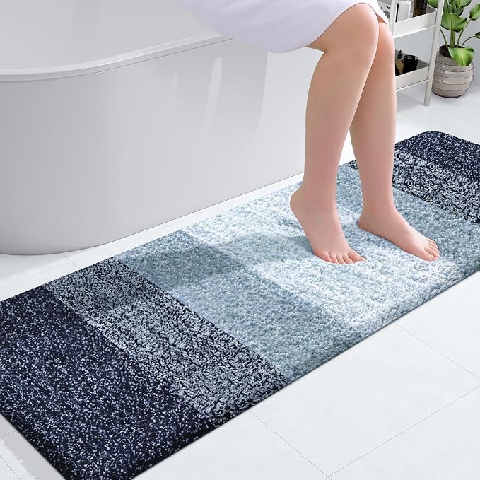 OLANLY Bathroom Runner Rugs Mat 59x20, Extra Soft Absorbent Microfiber Bath Rugs, Rubber Backing, Quick Dry, Washable Long Bath Mats for Bathroom, Tub and Shower, Home Decor Accessories, Airy Blue