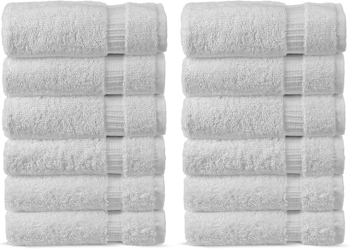 Chakir Turkish Linens Premium Cotton Absorbent Turkish Towels (Washcloths - 12 Piece, White)