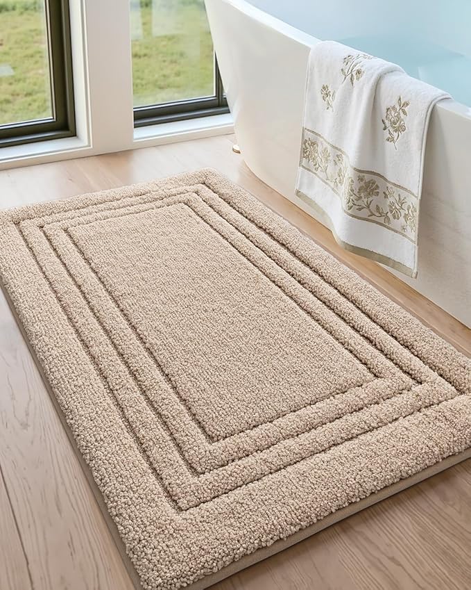 DEXI Bath Mats Bathroom Rug Non Slip Bathmat, 36x24 Beige | Large Soft Microfiber Carpet, Washable, Absorbent Quick Dry for Shower Floor Sink