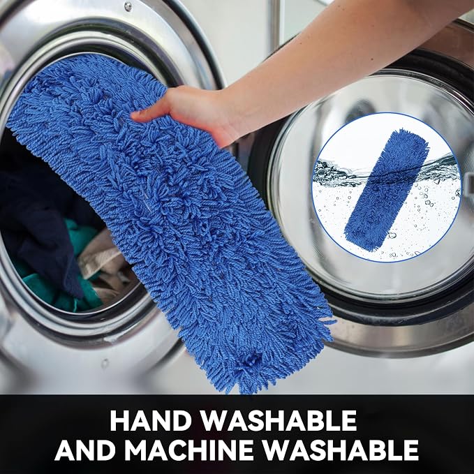Commercial 24 Inch Dust Mop Head: Replacement Sweeper and Janitorial Industrial Dust Mop Head for Floor Cleaning, Office, School, Restaurant, Hospital (Blue - 6 Pack)