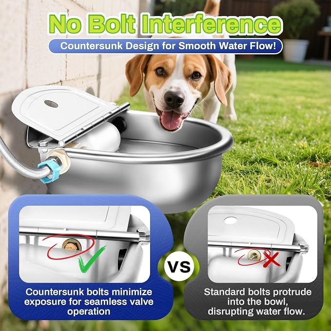 Ademon Automatic Animal Drinking Water Bowl with Float Valve, Standard Pipe,3L Stainless Steel Waterer Feeder Farm Dog Dispenser Kit Self Filling for Livestock Horse Goat Water Trough