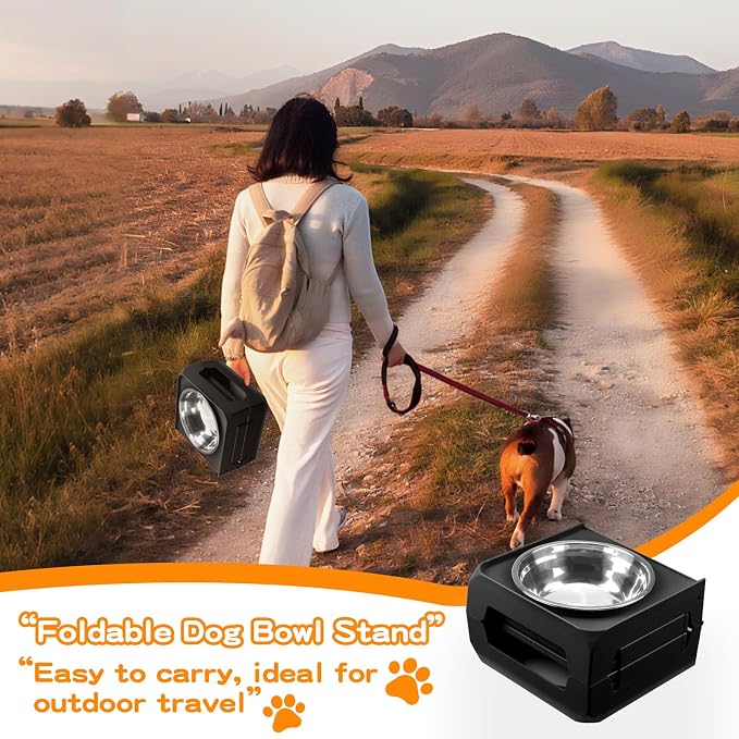 Elevated Dog Bowls for Large Dogs 5 Adjustable Heights 7.5"-15.4", 2 X-Large 10” Stainless Steel Bowls, Heavy Duty Raised Dog Bowl Stand Foldable Pet Feeder for Dogs Shoulder Height Over 15”, Black