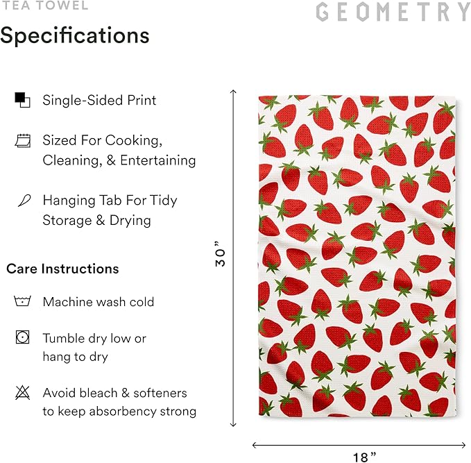 GEOMETRY Tea Towels – Spring & Summer Collection – Quick-Dry, Ultra-Absorbent, Reusable Microfiber Kitchen Towels for Drying & Cleaning - Berry Sweet - 1 Pack