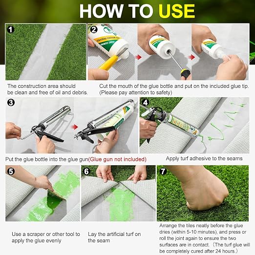 Threlaco 6 Tubes Turf Glue for Artificial Grass 10 oz Artificial Turf Tape Grass Paint Concentrate Glue Carpet Adhesive for Synthetic Surfaces(No Caulk Gun)