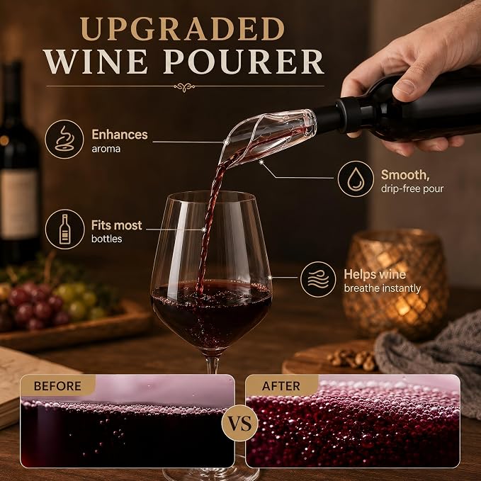 BLUBYEES 4-in-1 Electric Wine Opener Set – Rechargeable Automatic Corkscrew, Foil Cutter, Aerator & Vacuum Stopper, Wine Accessories Gift Set for Dad, Father’s Day Gifts for Men, Husband, Wine Lovers