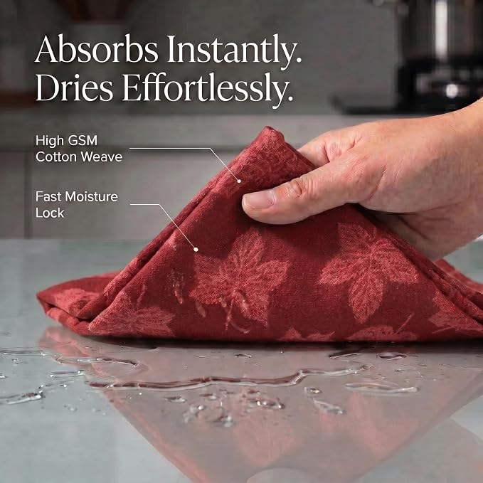 Urban Villa Kitchen Towels Harvest Leaf Print Towels Set of 6 20" X30” 100% Cotton Highly Absorbent Quick Drying Dish Cloths & Dish Towels Thanksgiving Fall Tea Towels with Hanging Loop Towels