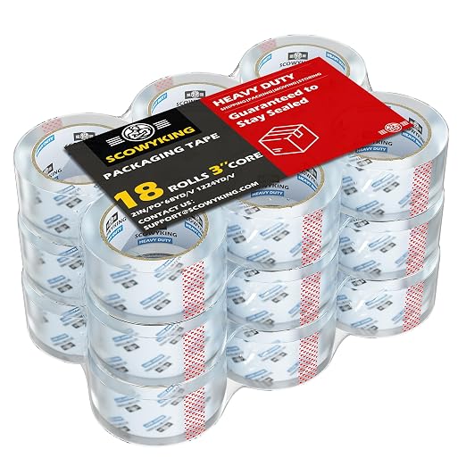Clear Packing Tape Refills Heavy Duty,18 Pack,2.7 Mil,2"×68 Yd | Total 1224 Yards,Compatible with Standard Tape Dispenser,Quiet Unwind,Easy Start,for Shipping Packaging Moving Sealing,Bulk