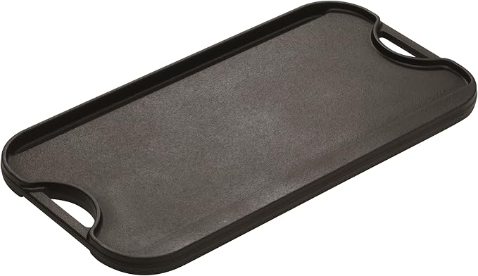 Lodge LPGI3 Cast Iron Reversible Grill/Griddle, 20-inch x 10.44-inch, Black & Cuisinart CGPR-221 Cast Iron Grill Press (Wood Handle), Weighs 2.1-pounds