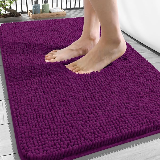 OLANLY Bathroom Rugs 34x21, Extra Soft Absorbent Chenille Bath Rugs, Rubber Backing Quick Dry, Machine Washable Bath Mats for Bathroom Floor, Tub and Shower, Home Decor Accessories, Purple