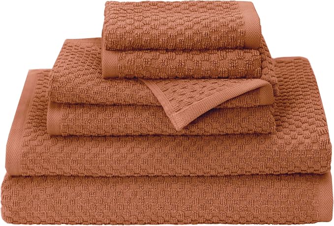 COTTON CRAFT Euro Spa Waffle Weave 6 Piece Towel Set - 100% Cotton - Mocha | 2 Oversized Luxurious Large Bath Towels, 2 Hand Towels, 2 Washcloths - Soft Plush Super Absorbent Low Lint Quick Dry