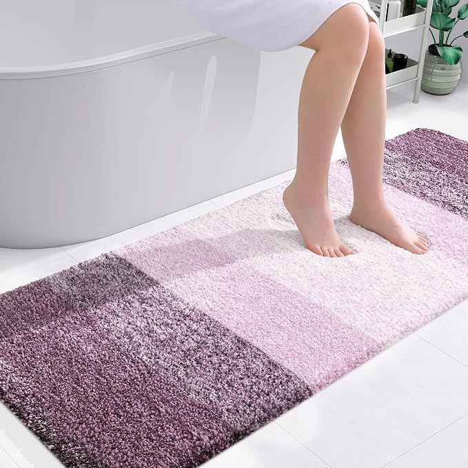 OLANLY Bathroom Runner Rugs Mat 59x24, Extra Soft Absorbent Microfiber Bath Rugs, Rubber Backing, Quick Dry, Washable Long Bath Mats for Bathroom Floor, Tub and Shower, Home Decor Accessories, Mauve