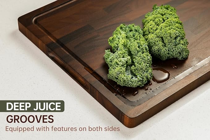 Walnut Cutting Boards For Kitchen, End Grain Wooden Cutting Board | 17” X 13”X 1” Chopping Board Double Sided with Handle, Charcuterie Boards For Meal Prep & Serving with Gift Box