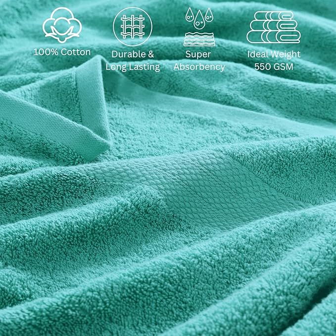 LANE LINEN 24 PCs 100% Cotton Bath Towels Set - Quick Dry, Ultra Soft & Ultra Absorbent - 4 Bath, 4 Fingertip, 6 Hand Towels, 8 Washcloths, 2 Bath Sheets - Home & Guest Bathroom Towels - Teal | Dorm Towel Set - Terry Weave Comfort, Soft & Long-Lasting,...