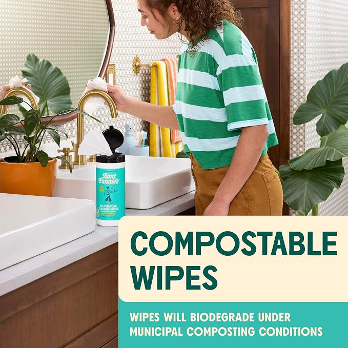 Aunt Fannie's Natural Cleaning Vinegar Wipes, Multipurpose Surface Cleaner, Bright Lemon Scent, 35 Count (Pack of 1)