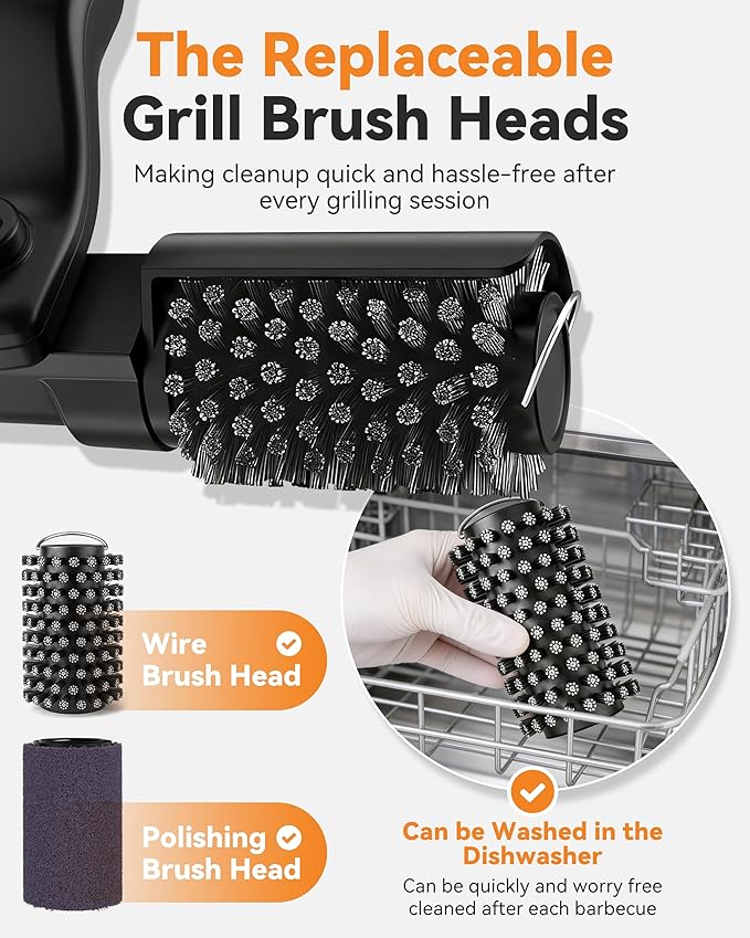 Electric Grill Brush, 3-Speed Cordless Adjust Rotary BBQ Cleaner for Burnt-On Grease on Gas, Charcoal & Smoker Grates, 20kg Max Torque & Heavy-Duty Steel Bristles (Grill Brush)