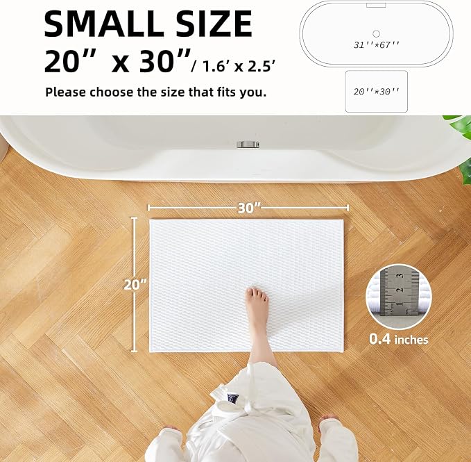 TYUU Bathroom Rugs Non Slip Washable, Super Absorbent Thin Bath Mat Small Quick Dry Low Pile Bathroom Rug, White 20"x30"