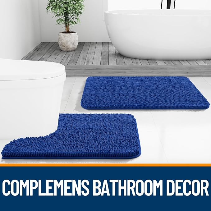 OLANLY Bathroom Runner Rugs 47x20, Soft Absorbent Chenille Bath Rugs, Rubber Backing Quick Dry, Machine Washable Long Bath Mats for Bathroom Floor, Tub and Shower, Home Decor Accessories, Royal Blue