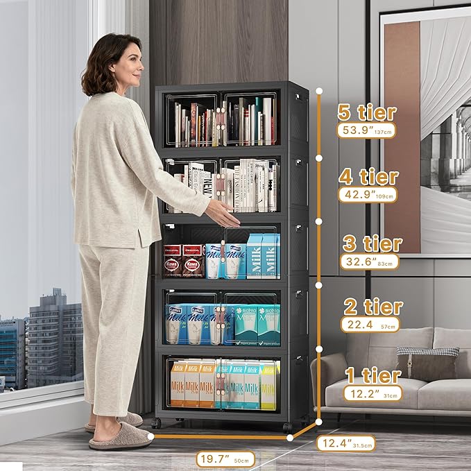 Stackable Storage Bins, 275QT Collapsible Drawers with 1 Lid | Large Capacity, Magnetic Door, Stack Lock, Rolling Wheels, Foldable Design, Organizers and Storage for Bedroom Dorm Garage