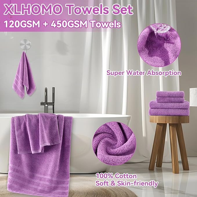 XLHOMO Purple Bathroom Accessories Set, 24PCS Bathroom Accessory Set with Shower Curtain, Bath Towels, Trash Can, Soap Dispenser, Purple Bathroom Accessories for Home