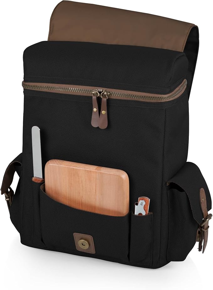 Picnic TIME Moreno 3-Bottle Wine & Cheese Tote, Luxury 3 Bottle Insulated Wine Bag Set with Cheese Board, Knife, & Corkscrew, Adjustable PaddedStrap, and Pockets, Romantic Kit for Couples, (Black)