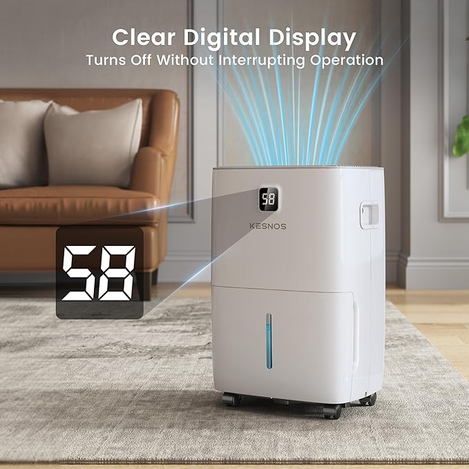 Kesnos 150 Pints Dehumidifier for Basement, Commercial and Industrial Large Room, 2.11 Gal Water Tank with Drain Hose, Ideal for Whole Home up to 7,500 Sq. Ft., Front LED Display, Timer