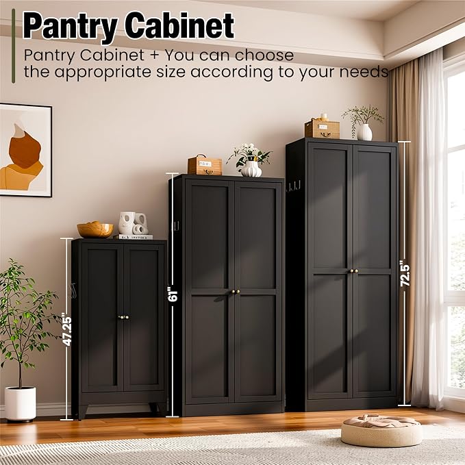 AQY Metal Pantry Cabinet, Black Kitchen Storage Cabinet with Doors | Adjustable Shelves Freestanding Storage Metal Cabinet Kitchen, Dining & Bathroom Organization