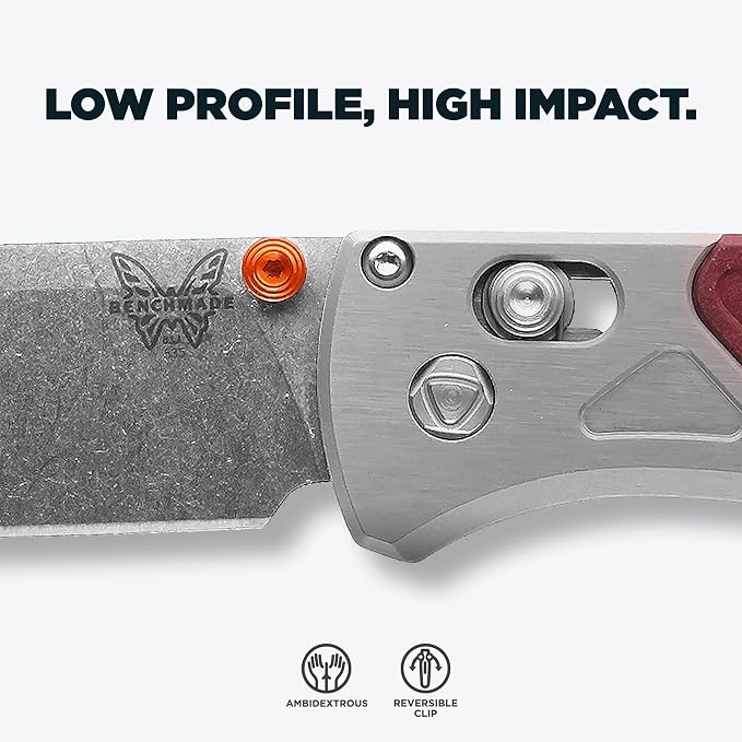 Benchmade Bugout EDC Knife, S90V Steel Blade (535-09) | Ash Gray / Redstone handle, Drop-Point blade