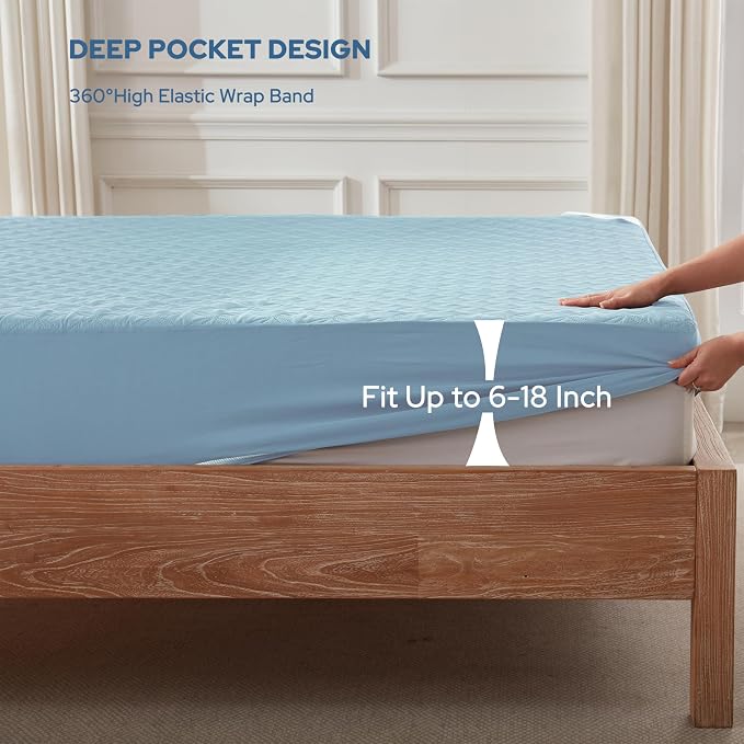 BEDLORE Waterproof Mattress Protector, California King Size Mattress Pad with Deep Pocket 6"-18" Depth, Soft Noiseless Dirt-Proof Bed Mattress Cover Washable for Home, Bedroom, Hotel (Sky Blue)