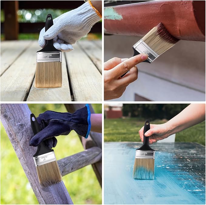 Layhit 36 Pcs Paint Brushes House Chip Paintbrush with Treated Plastic Handles Wide Flat Wall Trim Painting Tool for Paint Stains Wood Cabinet Deck Fence Door Furniture Home DIY (3'')