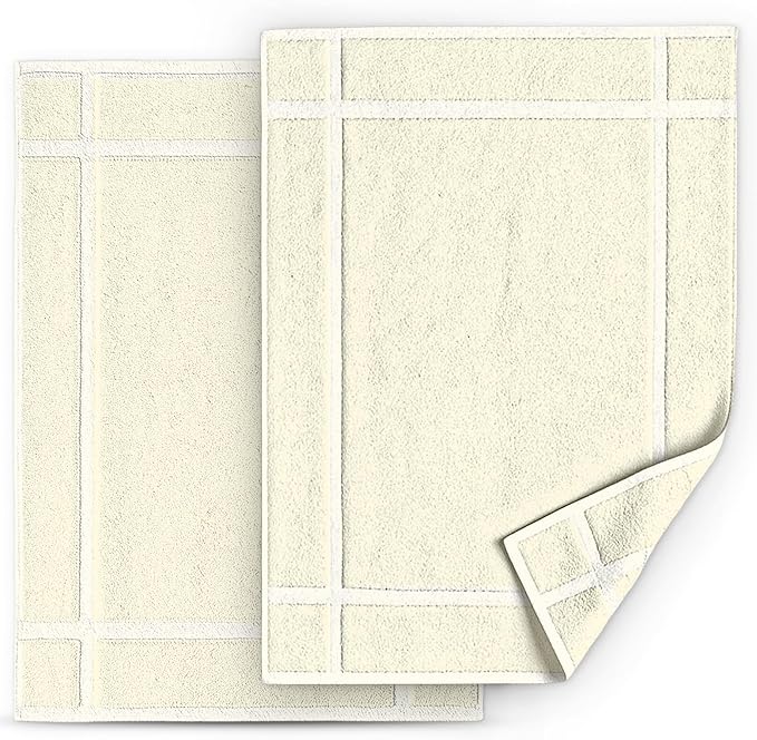 Pearl Linens Pack of 2 100% Cotton Bath Mat 18x25 inches, Soft & Absorbent Quick Dry Bathroom Mats Set, Not Bathroom Rugs, After Shower Mats, Bath Tub Mat, 781 GSM, Machine Washable, Ivory