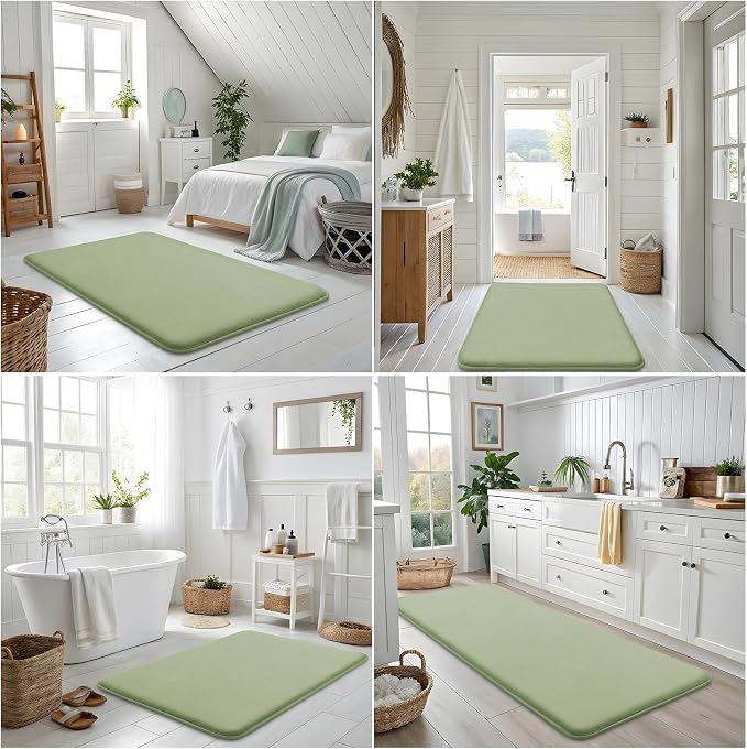 Smiry Memory Foam Bath Mat 36x24, Extra Soft and Absorbent Bathroom Mats, Non Slip Washable Carpet for Floor, Shower and Tub, Sage Green