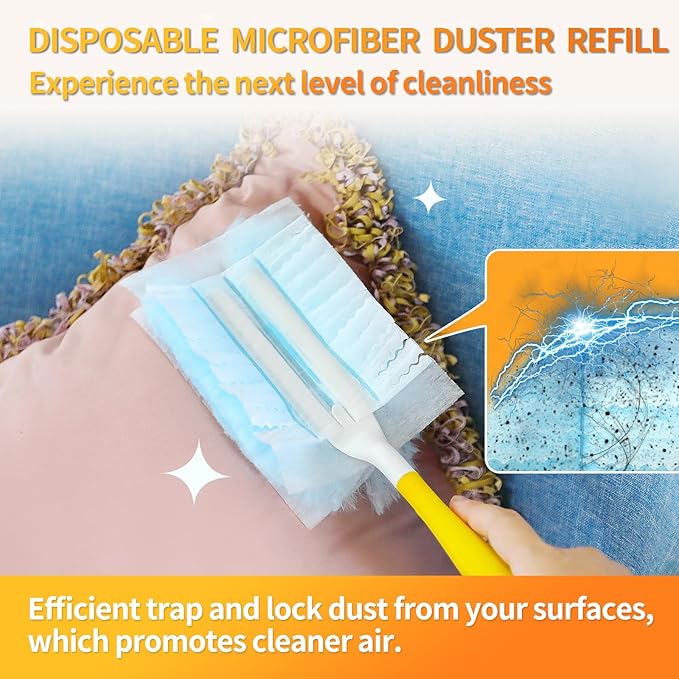 100 Count Electrostatic Duster Refills Compatible with Swiffer Duster, Multi-Surface Dusting Refills, Microfibre Dusters for Cleaning, Unscented