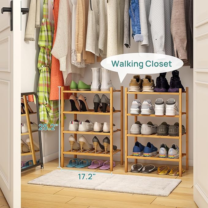 viewcare Small Shoe Rack, 4-Tier Rack for Entryway, Bamboo Wood Shoe Shelf for Closet & Hallway, Long 17 in | Beautiful | Functional | Sturdy | Durable
