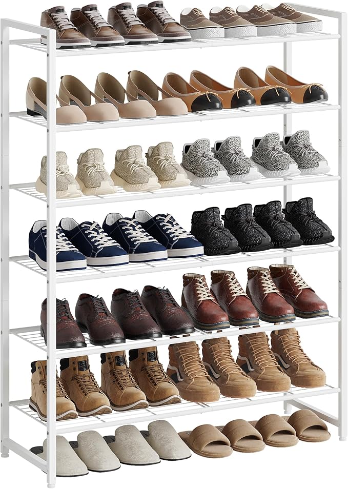 Nunsino Shoe Rack, Metal Shoe Organizer, 6 Tier Garage Shoe Rack Max Holds 30 Pairs,Shoe Storage Shelf for Closet,Entryway,White