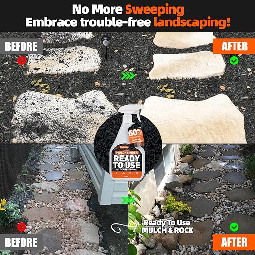 Mulch Binder with Sprayer -27OZ Ready to Use Rock Glue for Landscaping, Fast-Dry Landscape Rock Glue, Gravel Stabilizer, Intertek Test Pea Gravel Glue, Pet Safe for Garden Bed, Patio, Yard